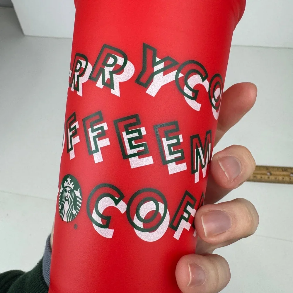 2013 Starbucks 16oz Plastic Red Travel Mug‎ Cup White Lid Merry Coffee Christmas